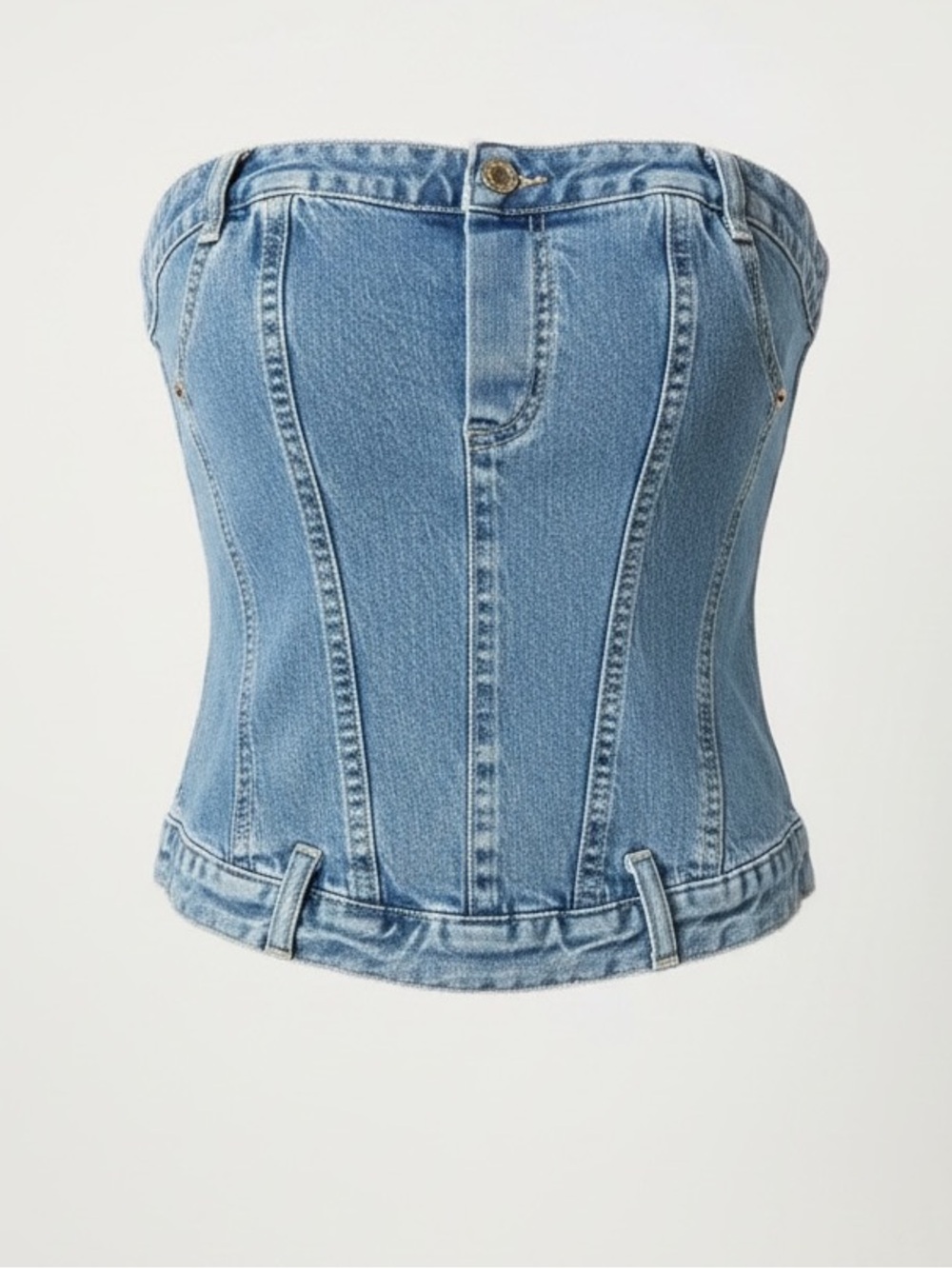Denim Strapless Bustier - Zip Back - Light Blue - Zara